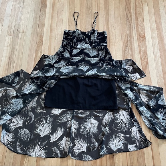 La Fée Maraboutée Black & White Feather Print Double Split Maxi Dress - Sz Eu 40 - Picture 6 of 16